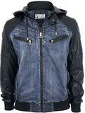 Hooded Denim Leatherlook Jacket, Urban Classics, Giubbetto di jeans