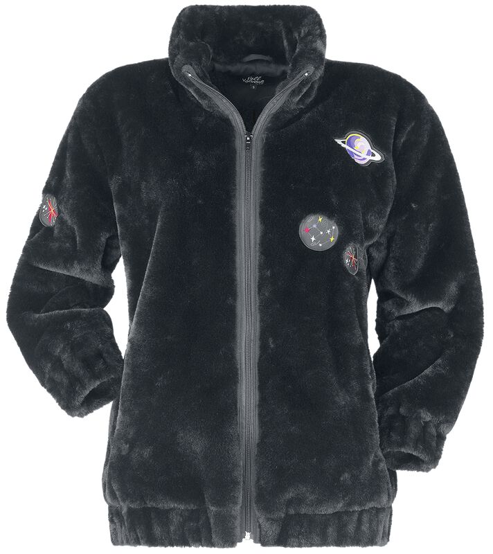 Fleecy jacket with sewn-on patches