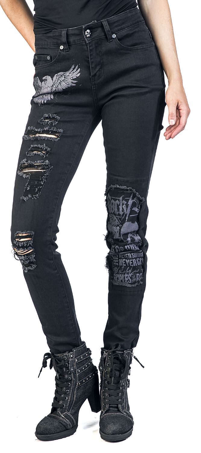 Black Premium By EMP Jeans Donna Bootcut Neri Con Risvolto – Vita Media W33L34