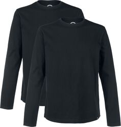 Double Pack Long-Sleeve Tops In Black with Crew Neck, RED by EMP, Maglia Maniche Lunghe