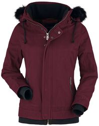 Burgundy Jacket with Faux Fur Collar and Hood, Black Premium by EMP, Giacca invernale