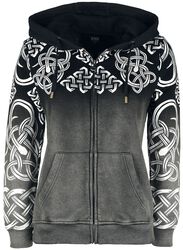 Hoodie Jacket with Colour Gradient and Celtic Adornment, Black Premium by EMP, Felpa jogging