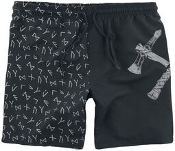 Swimshorts with Runes and Thor's Hammer Print, Black Premium by EMP, Bermuda
