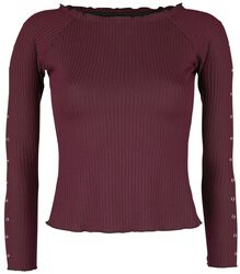 Burgundy Ribbed Long-Sleeve with Crew Neckline, Black Premium by EMP, Maglia Maniche Lunghe