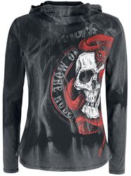 Long-Sleeve Shirt with Hood and Skull Print, Rock Rebel by EMP, Maglia Maniche Lunghe