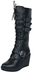 Black Lace-Up Boots with Heel and Buckles, Gothicana by EMP, Stivali stringati