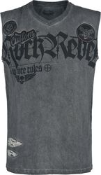 Grey Tank Top with Wash and Print, Rock Rebel by EMP, Canotta