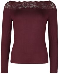 Red Long-Sleeve Top with Lace, Black Premium by EMP, Maglia Maniche Lunghe