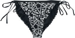 Black Bikini Bottoms with Pentagrams and Roses, Gothicana by EMP, Slip bikini