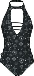 Neckholder Swimsuit with Mystical Symbols, Gothicana by EMP, Costume da bagno