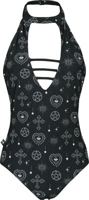 DESIGN - Costume da bagno intero nero con arricciatura e scollo profondo sul davanti DESIGN - Costume da bagno intero nero con arricciatura e scollo profondo sul davanti