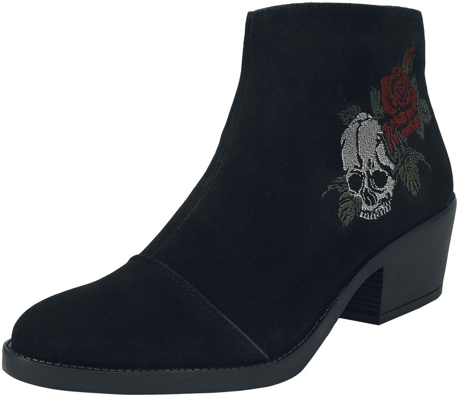 Boot with rose and skull embroidery