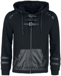 Hoodie with buckles and fake leather details, Gothicana by EMP, Felpa jogging