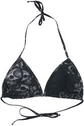 Black Triangle Bikini Top with Skull Print, Black Premium by EMP, Reggiseno bikini