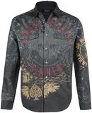 Grey Shirt with Print and Embroidery, Rock Rebel by EMP, Camicia Maniche Lunghe