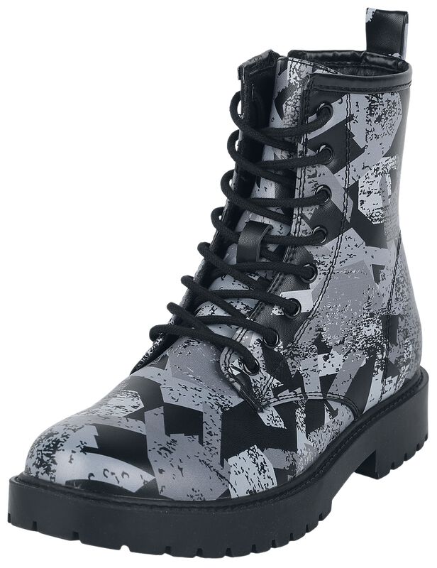 Lace-up boots with all-over rock hand print