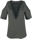 Open-Shoulder Top with Lacing, Black Premium by EMP, T-Shirt