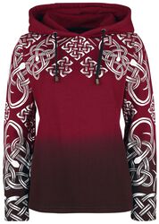 Red hoodie with Celtic print, Black Premium by EMP, Felpa con cappuccio