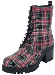 Black Lace-Up Boots with Checked Pattern and Heel, Black Premium by EMP, Stivali