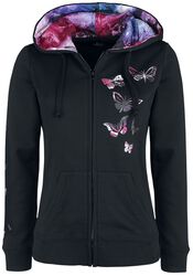 Black Hooded Jacket with Butterfly Print, Full Volume by EMP, Felpa jogging