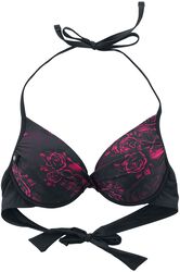 Black Bikini Top with Skull and Roses Motif, Black Premium by EMP, Reggiseno bikini