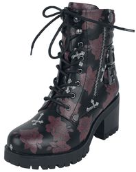 Rose-print, lace-up boots, Rock Rebel by EMP, Stivali