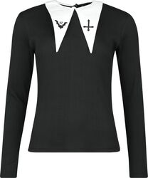 Longsleeve Shirt with White Collar, Gothicana by EMP, Maglia Maniche Lunghe