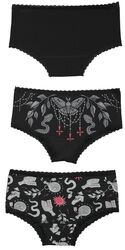 Three-pack of pants with witch motifs, Gothicana by EMP, Set mutande