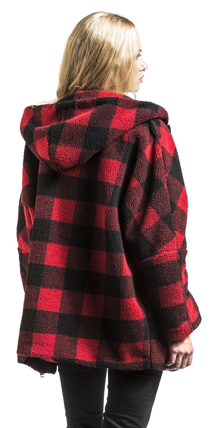 Ladies Hooded Oversized Check Sherpa Jacket Urban Classics Giacca