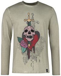 Long-sleeved shirt with skull patch, RED by EMP, Maglia Maniche Lunghe