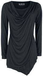 Black Long-Sleeve Shirt with Waterfall Neckline, Black Premium by EMP, Maglia Maniche Lunghe