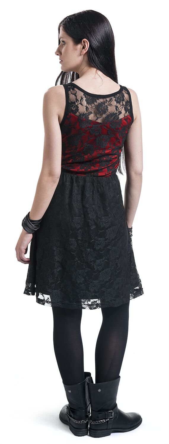 Abito Lungo Nero Gothicana By EMP Donna - In Viscosa Elastan, Morbido, Con Stampa Rose E Teschi
