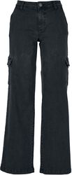 Ladies’ high-waist straight denim cargo trousers, Urban Classics, Jeans