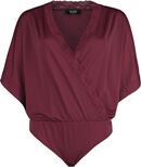 Dark Red Body in Wrap-Look with Kimono Sleeves, Black Premium by EMP, Body