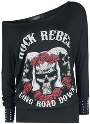 Long-sleeved shirt with skull and roses print, Rock Rebel by EMP, Maglia Maniche Lunghe