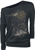 Black Long-Sleeve Shirt with Crew Neckline and Print, Gothicana by EMP, Maglia Maniche Lunghe