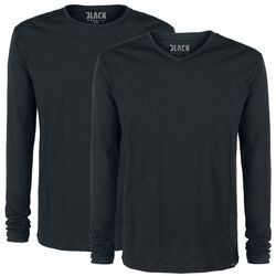 Double Pack Black Long-Sleeve Tops with Crew Neck and V Neck, Black Premium by EMP, Maglia Maniche Lunghe