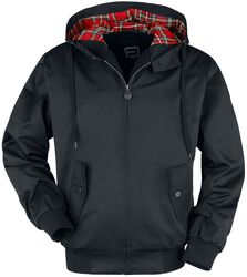 Black Between-Seasons Jacket with Checked Hood