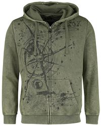 Hooded Jacket With Compass Print, Black Premium by EMP, Felpa jogging