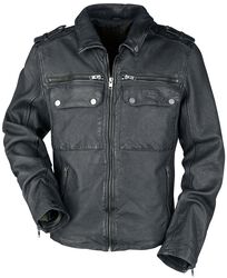 Leather jacket with rune print lining, Black Premium by EMP, Giacca di pelle