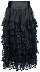 Flounce Skirt With Velvet Details, Gothicana by EMP, Gonna lunga
