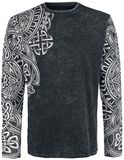 Black Long-Sleeve Shirt with Wash and Print, Black Premium by EMP, Maglia Maniche Lunghe