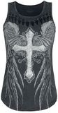 Black top with cut-outs and print, Rock Rebel by EMP, Top