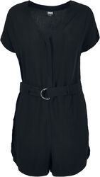 Ladies' Short Black Viscose Belt Jumpsuit, Urban Classics, Tuta