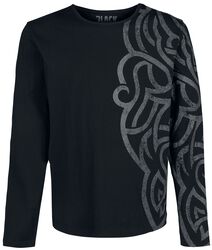 Long-sleeve Shirt with Large Ornamentation, Black Premium by EMP, Maglia Maniche Lunghe