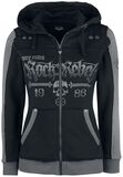 Black Hooded Jacket with Rock Rebel and Skull Prints, Rock Rebel by EMP, Felpa jogging
