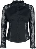 Black Shirt with Transparent Lace, Gothicana by EMP, Camicia Maniche Lunghe