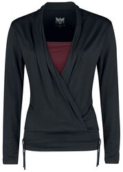 Long sleeve shirt in wrap-around design, Black Premium by EMP, Maglia Maniche Lunghe