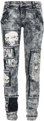 Skarlett - Grey Jeans with Intense Wash, Prints and Patches