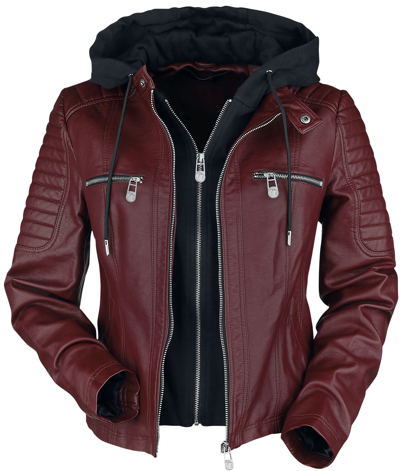 Red Faux Leather Jacket with Hood Black Premium by EMP Giacca in similpelle EMP